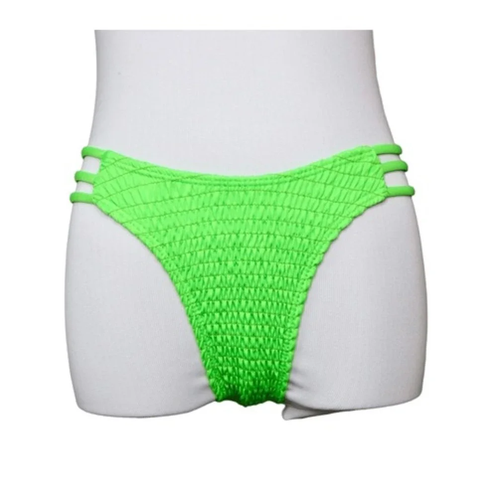 Shein Green Textured High‎ Waisted Cheeky Bikini Swim Bottom XS Neoncore